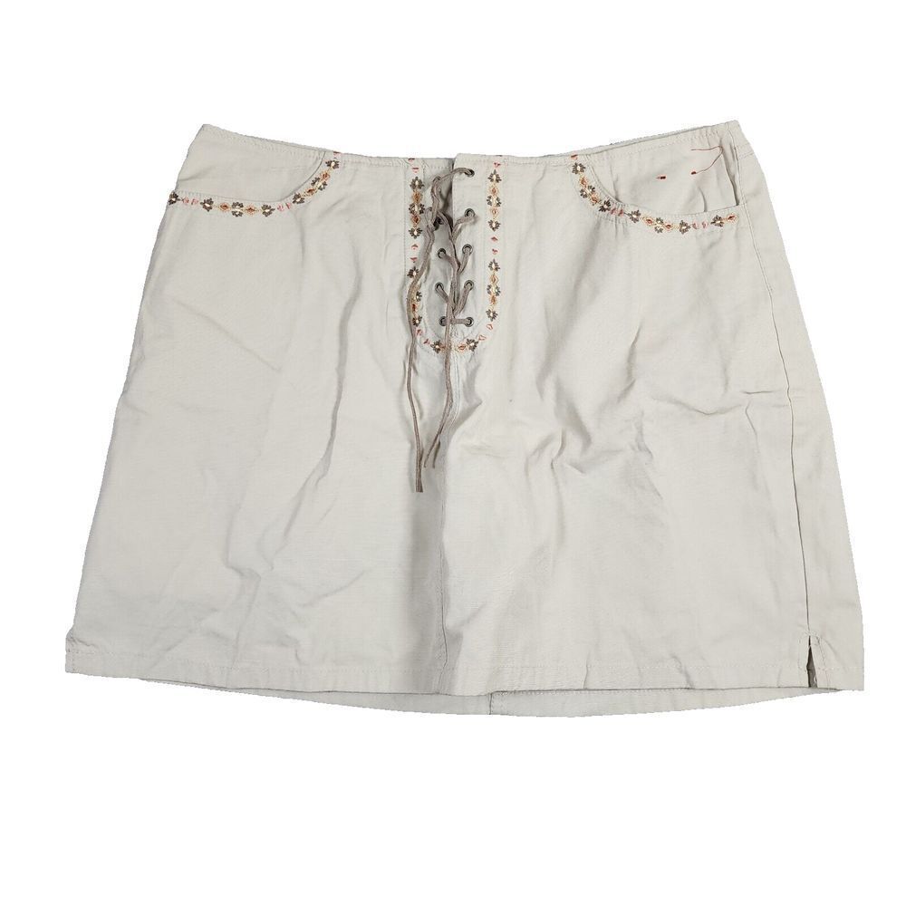 Faded Glory Y2K VTG Boho Cottagecore Floral Embroidered Lace Up Mini Skirt Sz 14